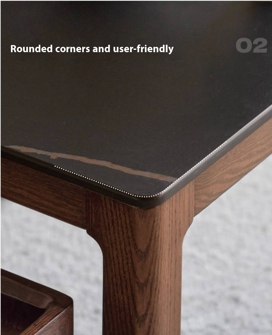 Oak, Black Walnut Solid Wood Modern Style Rock Plate Tea Table