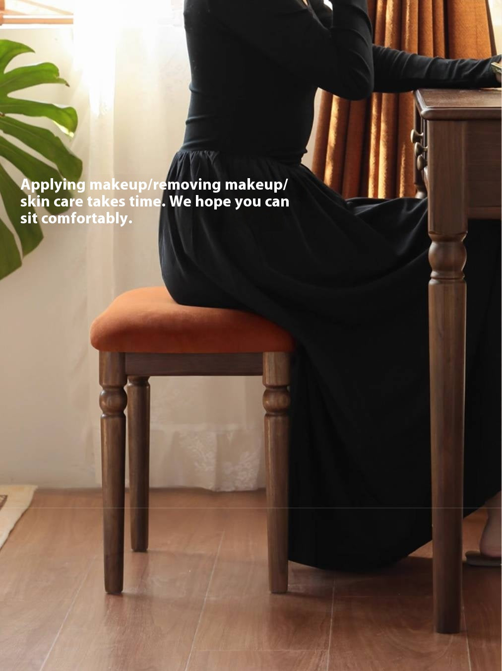 Black Walnut Solid Wood American Retro Style Makeup Stool