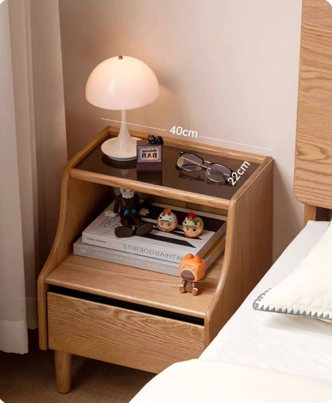 Rubberwood, Oak Solid Wood Log Style Nightstand