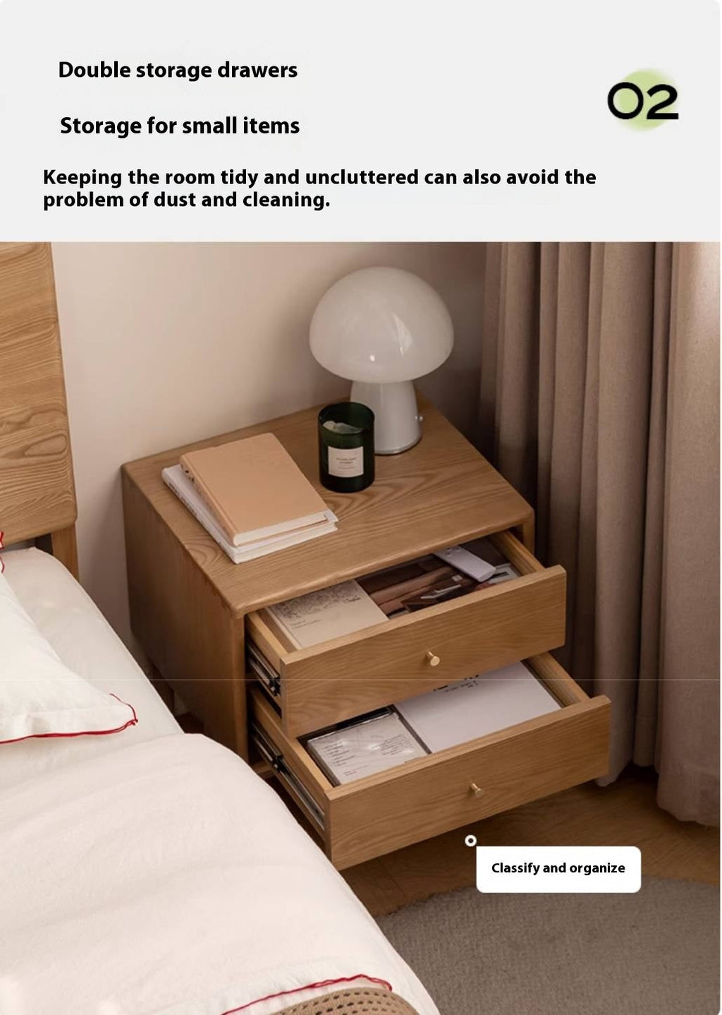 Ash, Cherry Solid Wood Modern Style Nightstand