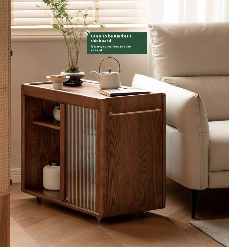 Ash, Oak, Black Walnut Solid Wood Mobile Side Tea Cabinet