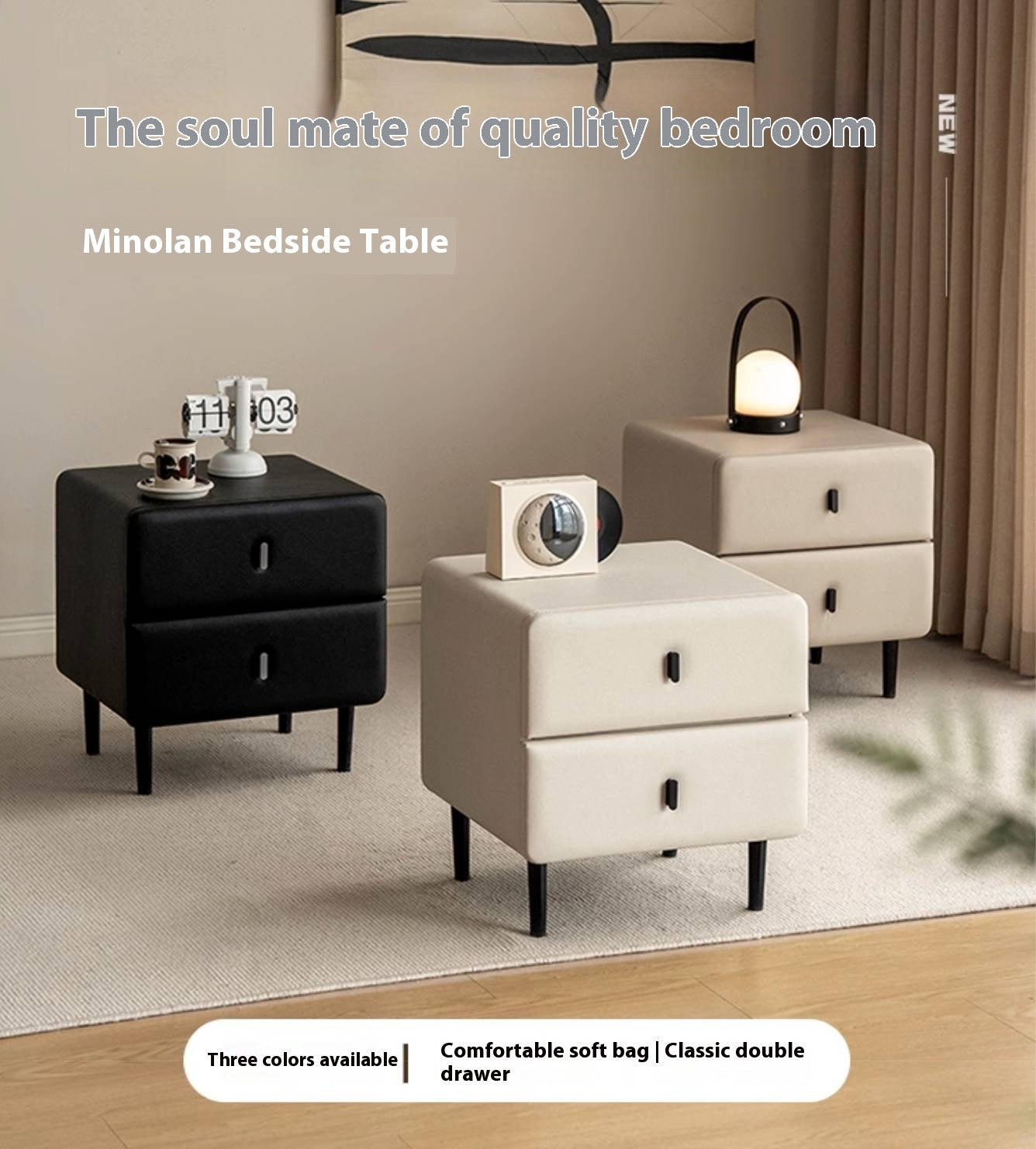 Fabric Cream Style Soft Nightstand