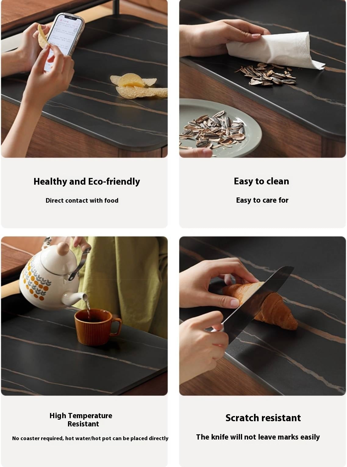 Oak, Black Walnut Solid Wood Modern Style Rock Plate Tea Table