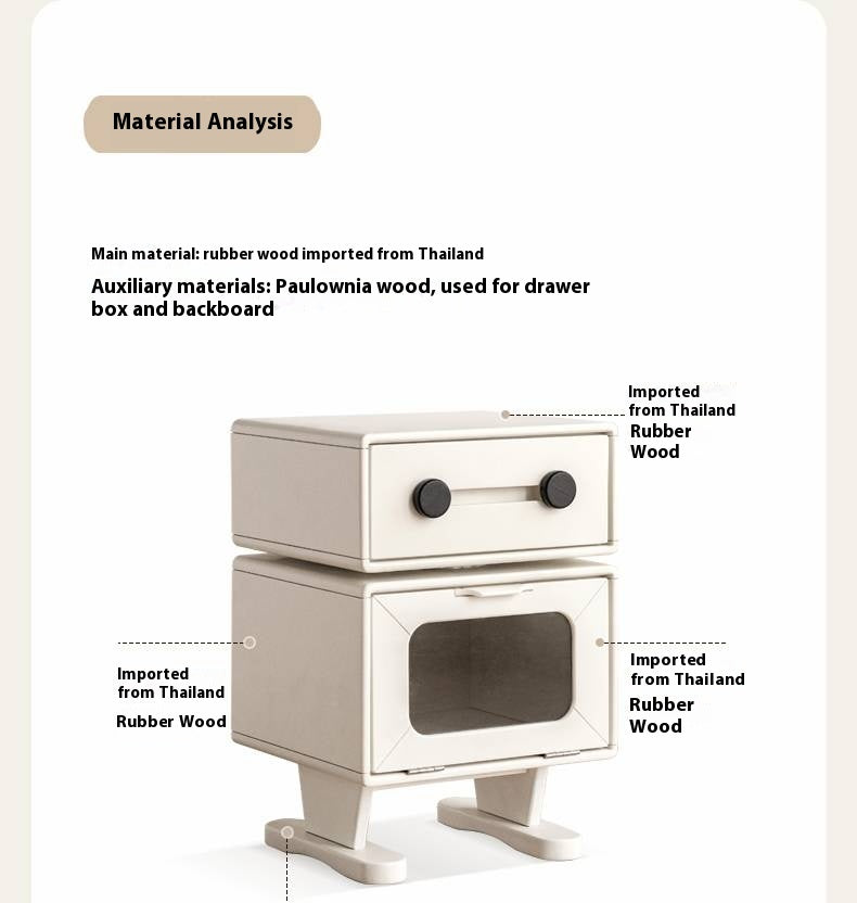 Solid Rubberwood Cream Style Nightstand