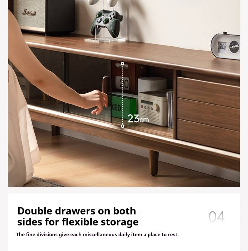 Black Walnut Solid Wood Sliding Doors TV Cabinet