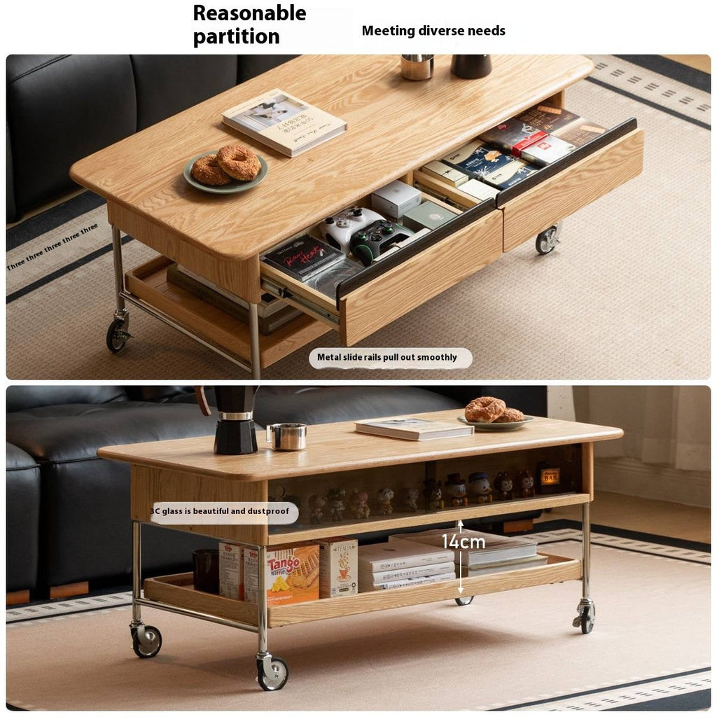 Oak Solid Wood Modern Mobile Coffee Table