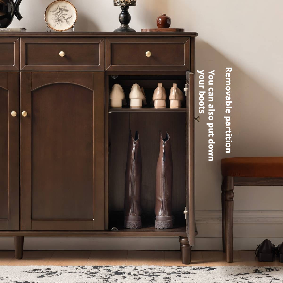 Poplar Solid Wood American Retro Shoe Cabinet