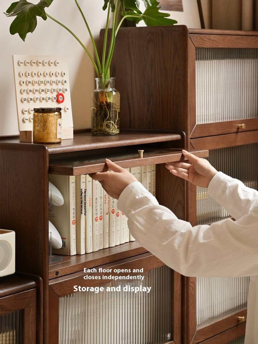 Oak Solid Wood Modern Glass Bookcase Combination