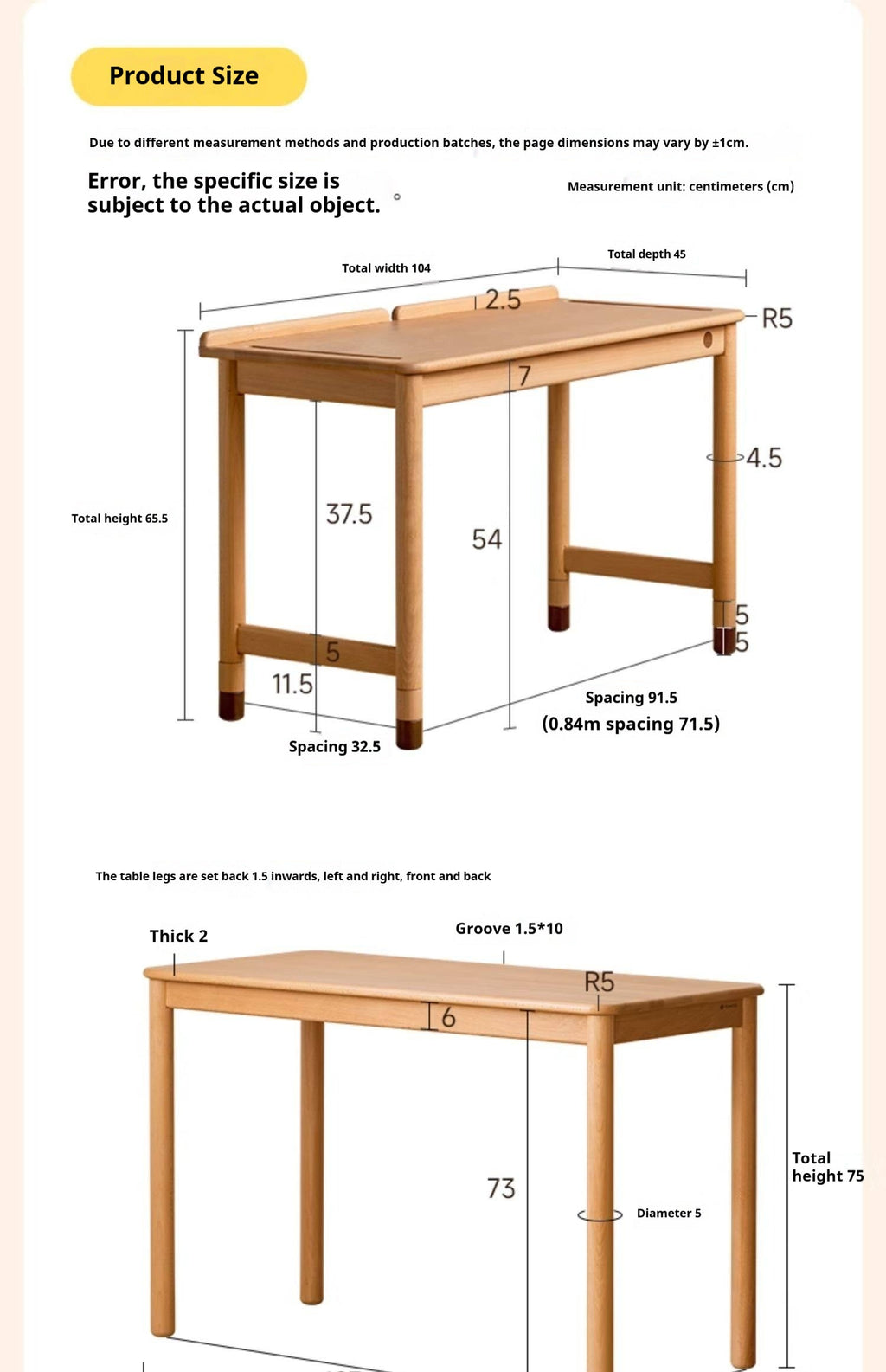 Beech Solid Wood Children's Learning Desk.