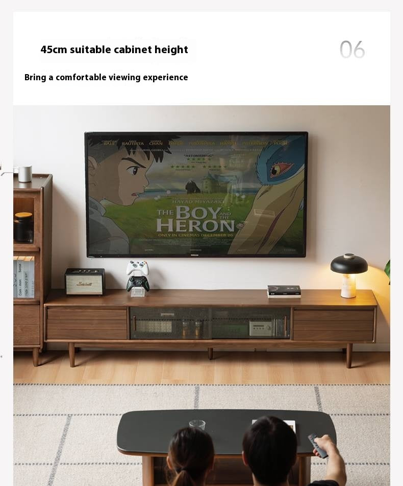 Black Walnut Solid Wood Sliding Doors TV Cabinet