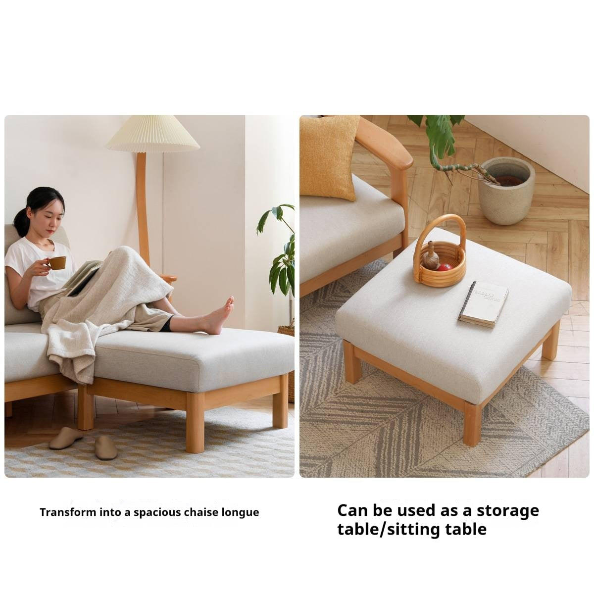 Ash, Oak, Black Walnut Solid Wood  Fabric Footstool-