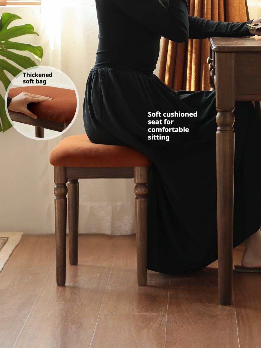 Black Walnut Solid Wood American Retro Style Makeup Stool