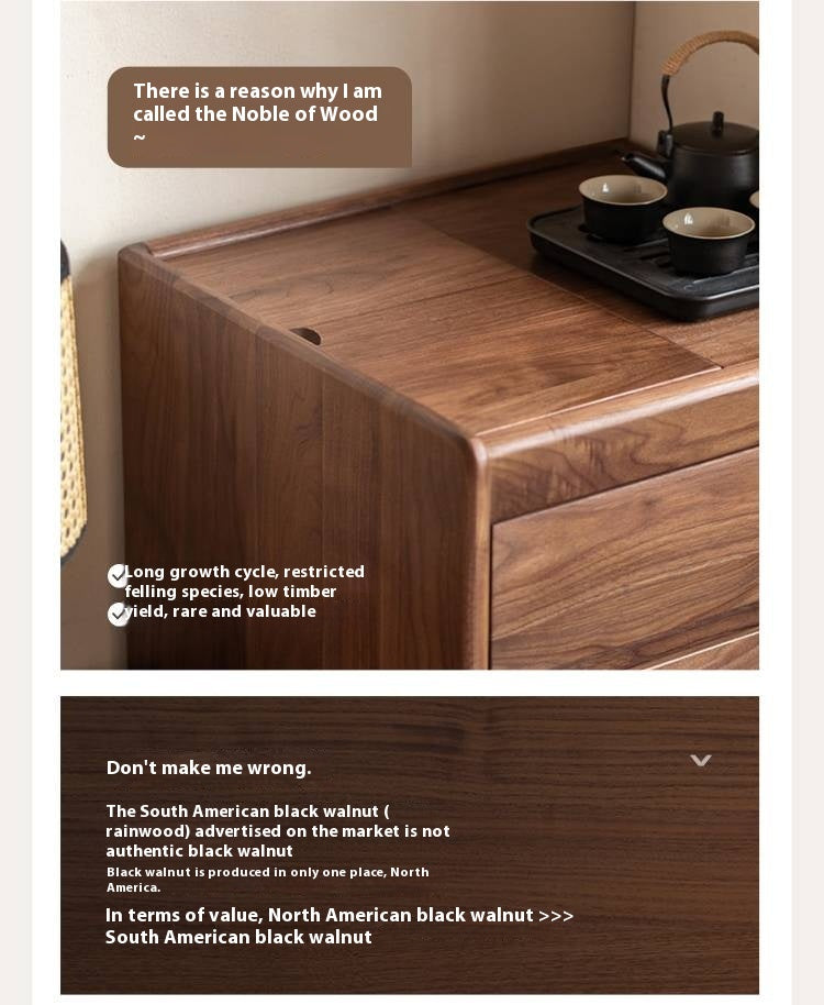 Black Walnut, Oak Solid Mobile Wood Tea Cabinet