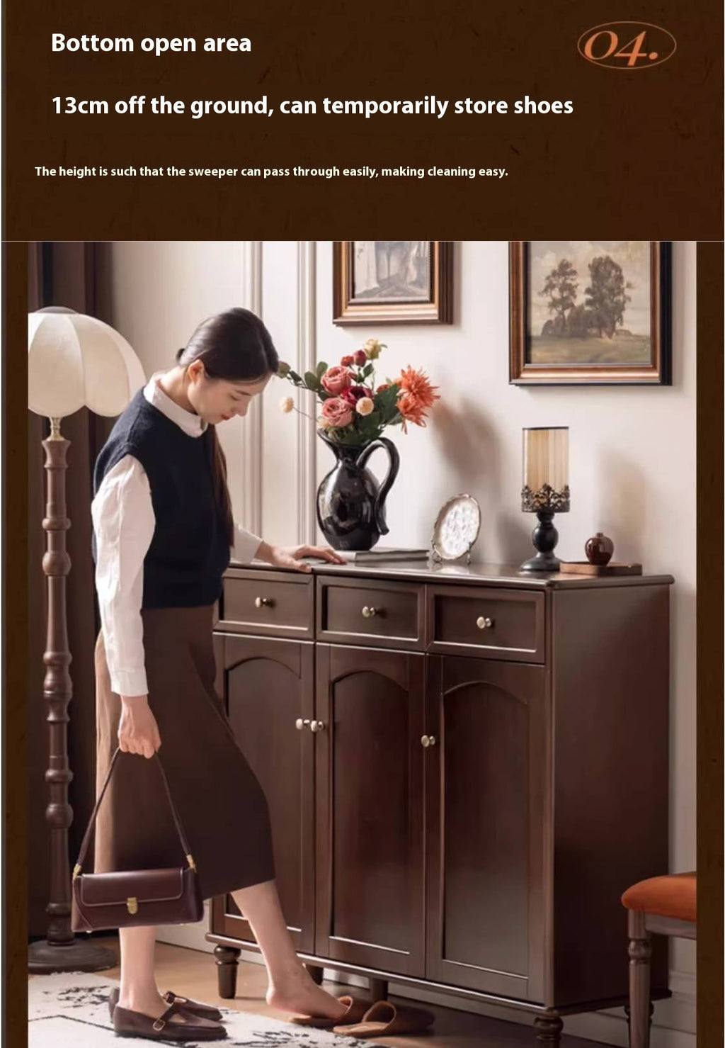 Poplar Solid Wood American Retro Shoe Cabinet