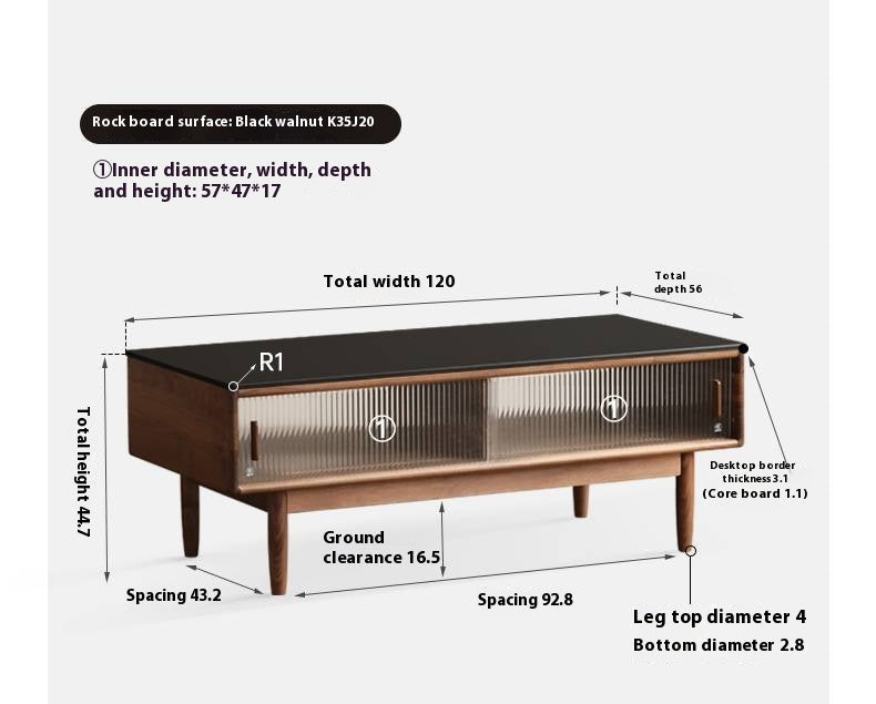 Black Walnut, Oak, Solid Rubberwood Solid Wood Modern Style Tea Table
