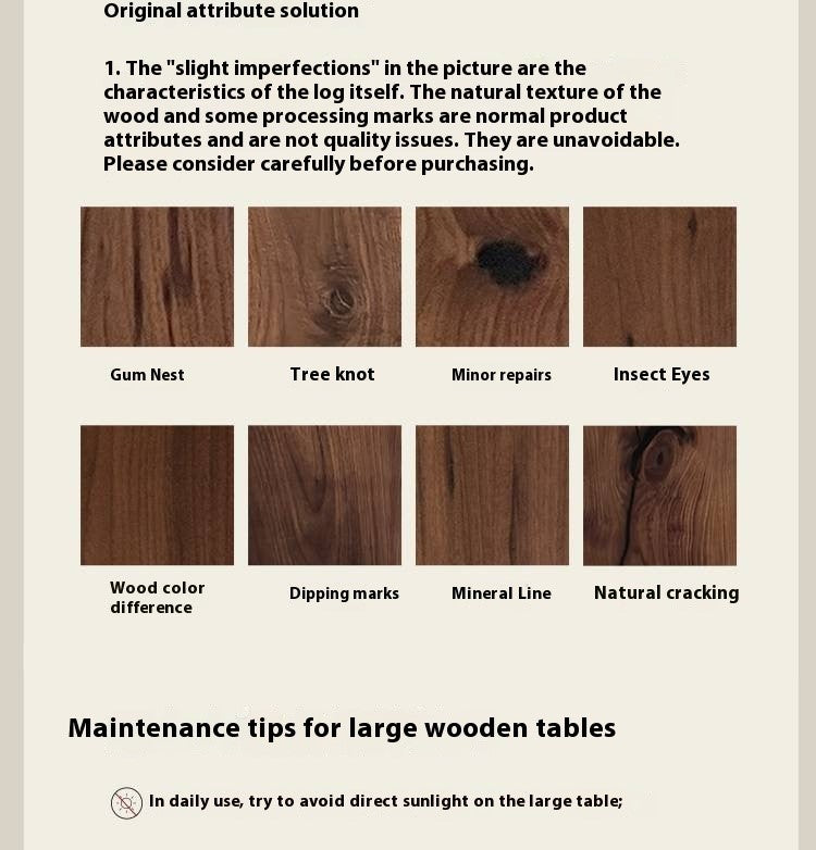 Black Walnut Solid Wood Wabi Sabi Style Large Board Dining Table