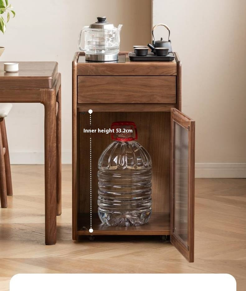 Black Walnut, Oak Solid Mobile Wood Tea Cabinet