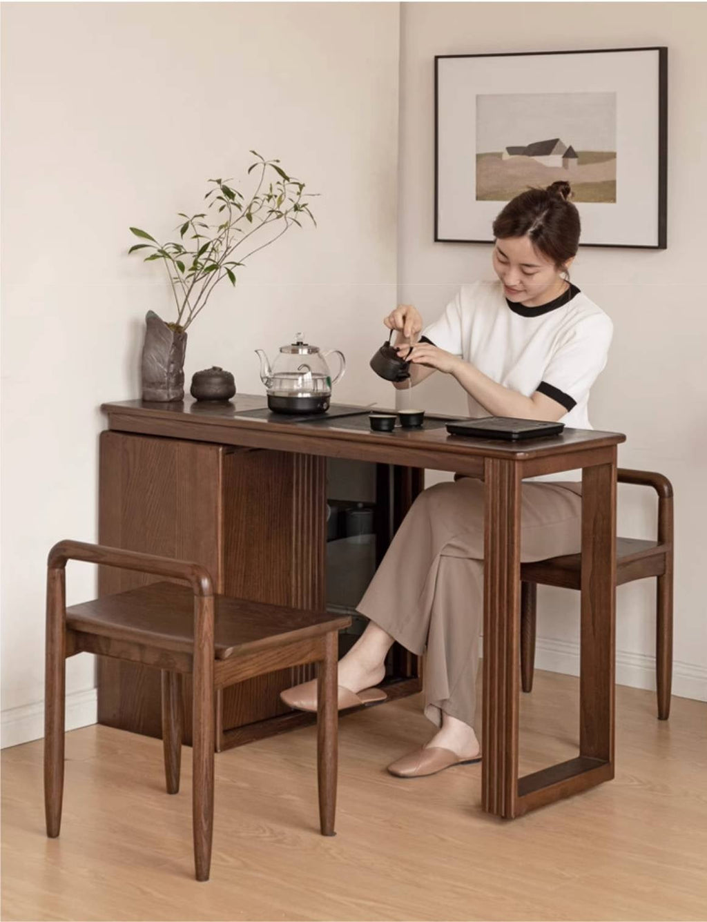 Ash Solid Wood Retractable Office Desk