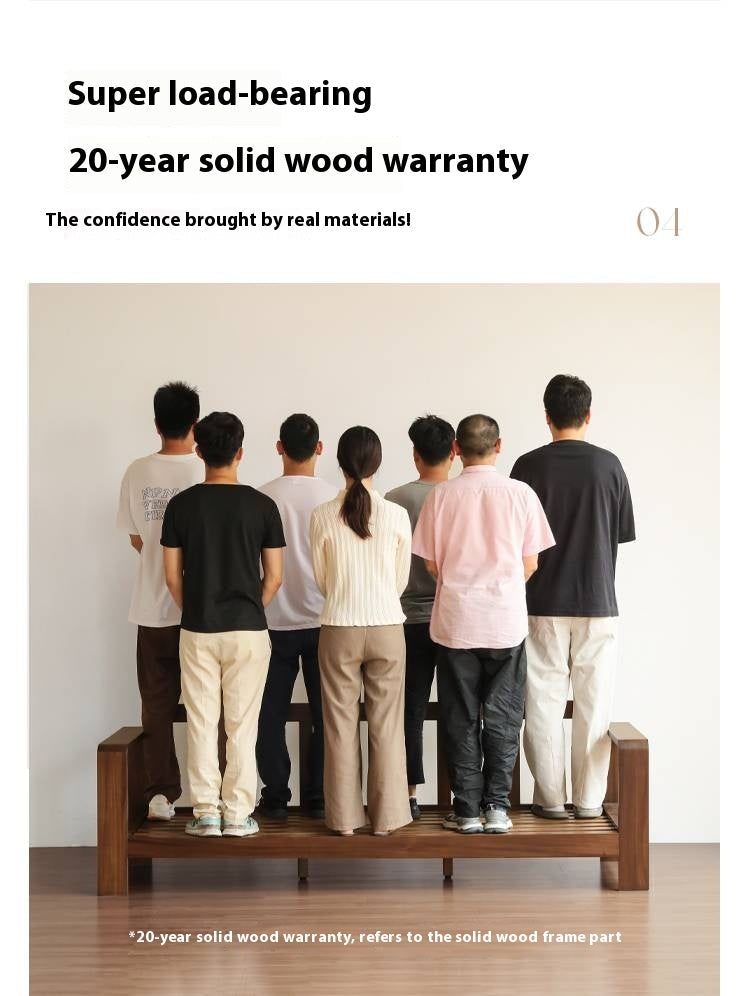 Walnut Solid Wood Three Seat Fabric Sofa