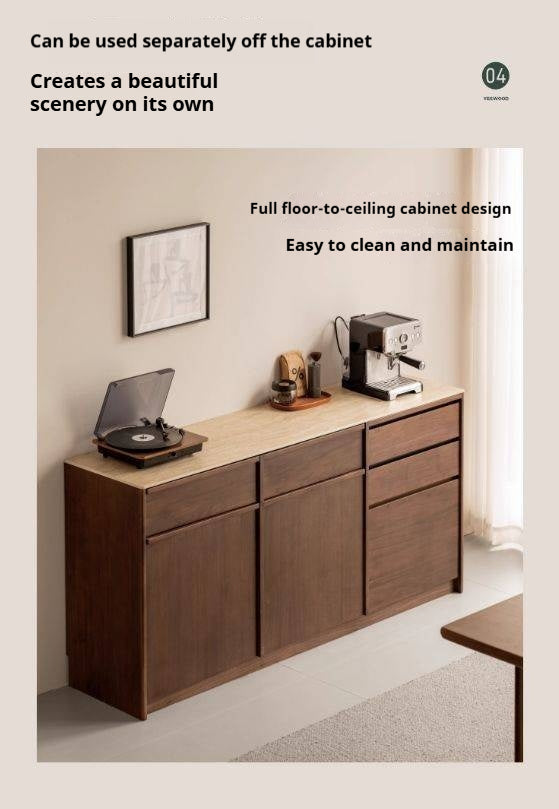 Black Walnut Solid Wood Dining Cabinet Antique Style Rock Board