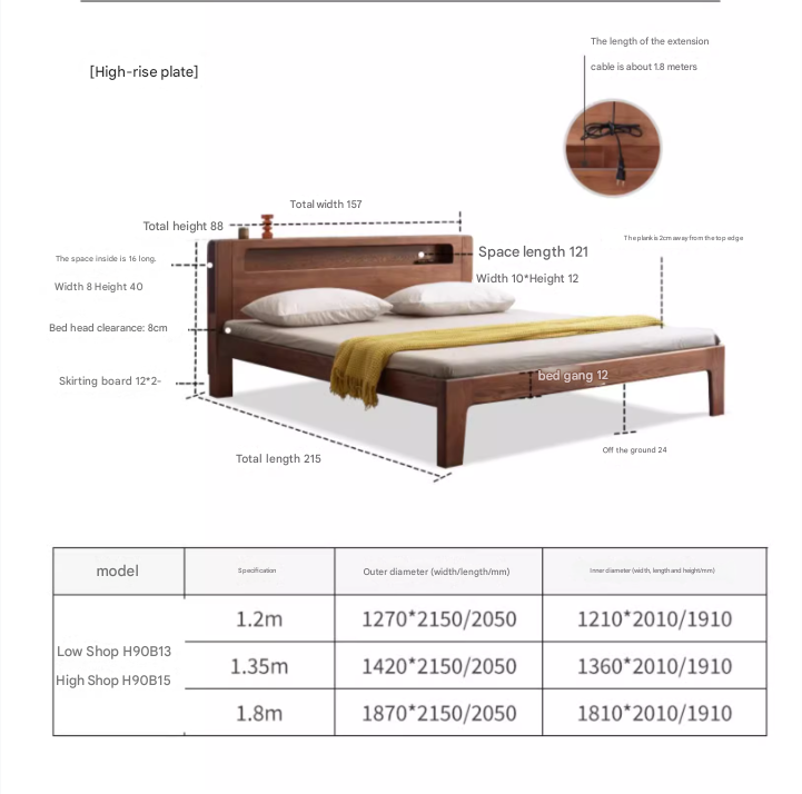 Oak solid wood bed with light walnut-color-USA