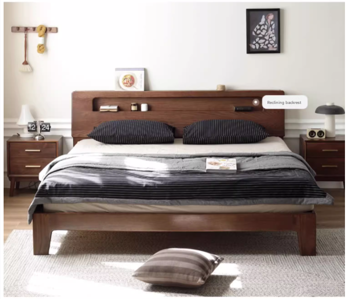 Oak solid wood bed with light walnut-color-USA