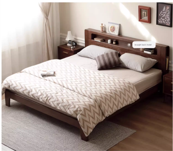 Oak solid wood bed with light walnut-color-USA