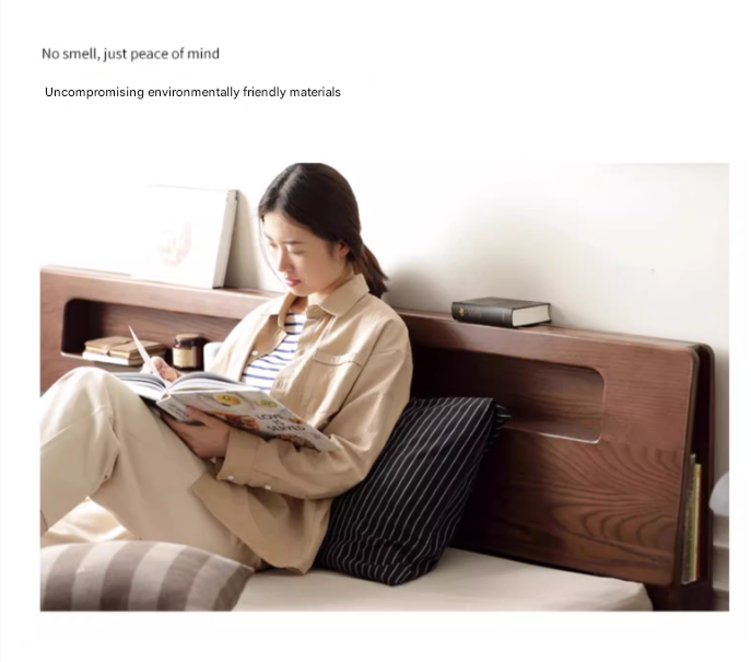 Oak solid wood bed with light walnut-color-USA