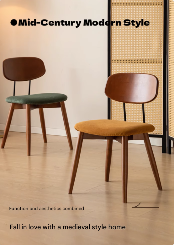 Set pcs 4 Beech, Cherry Solid Wood Medieval Style Soft Retro Dining Chair