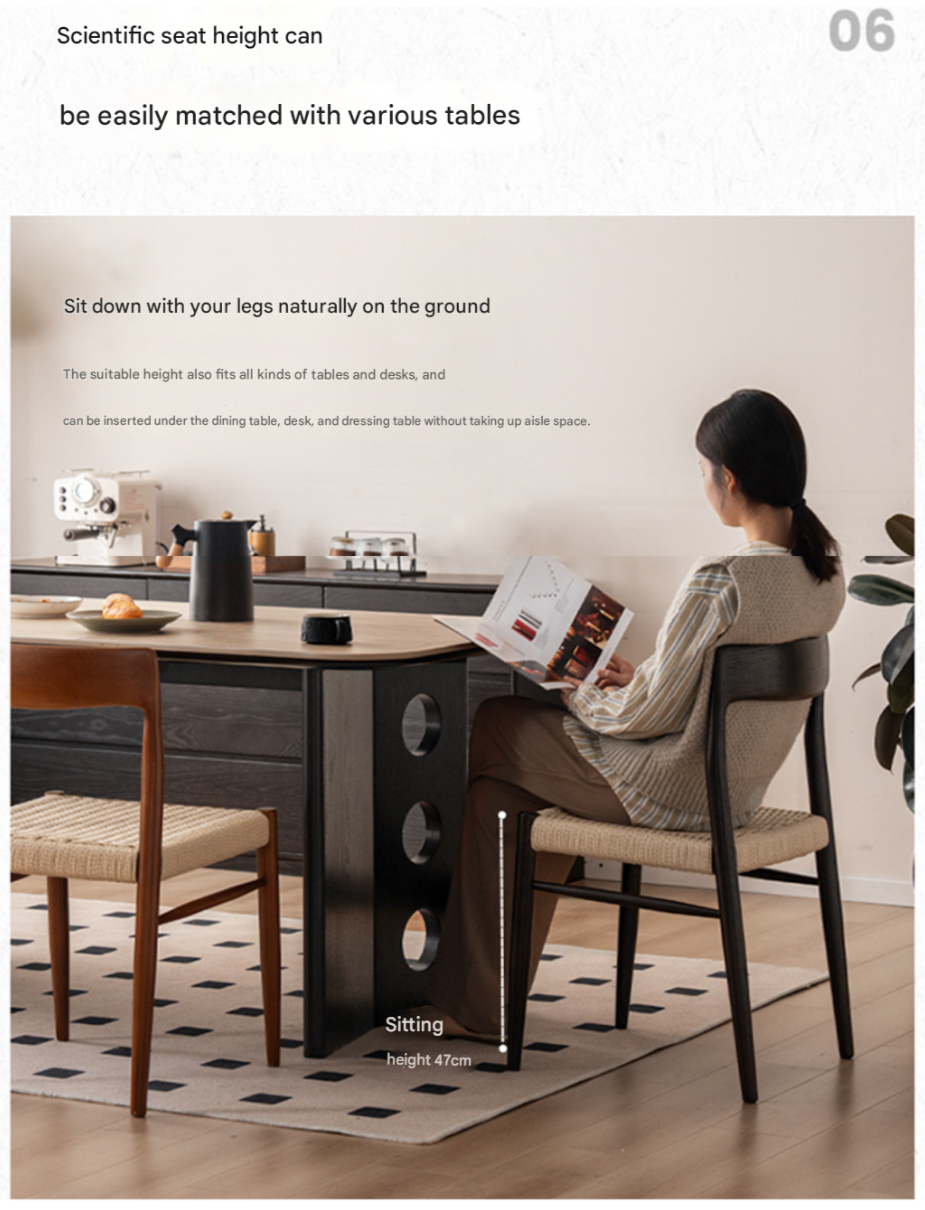 Set 4 pcs Oak Solid Wood Dining Rope Chair