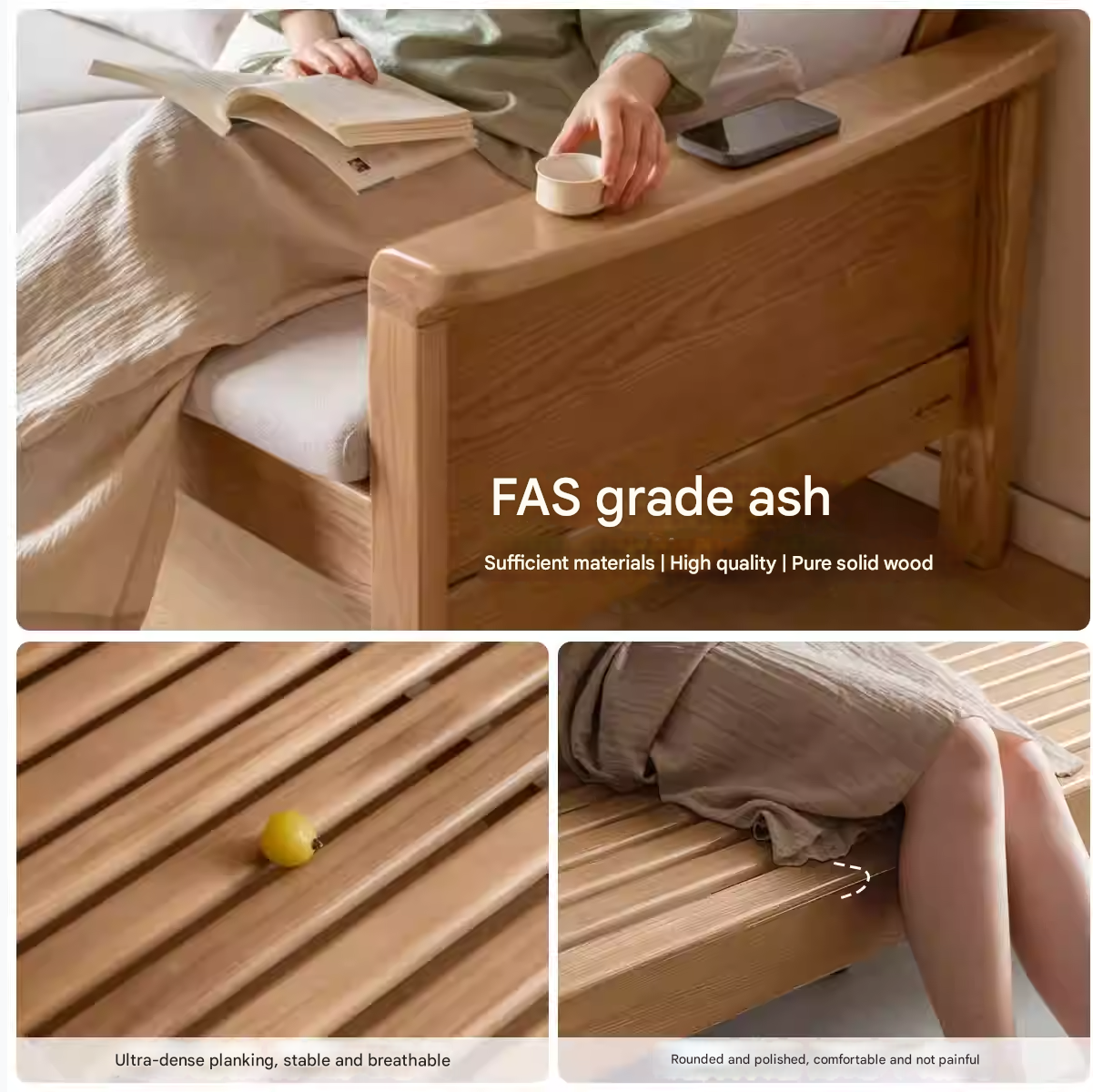 Ash Solid Wood Dual-purpose Fabric Sofa.