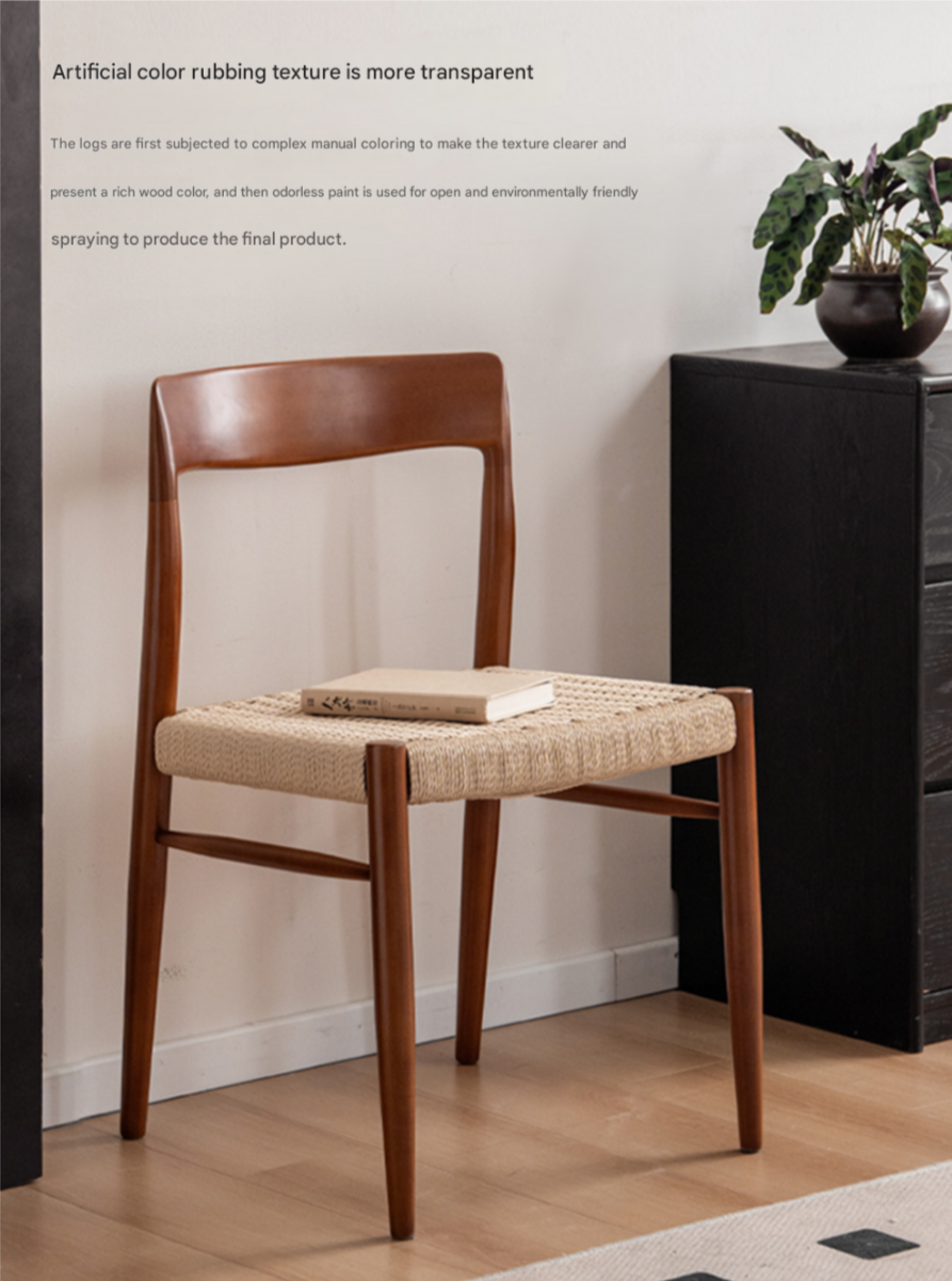 Set 4 pcs Oak Solid Wood Dining Rope Chair