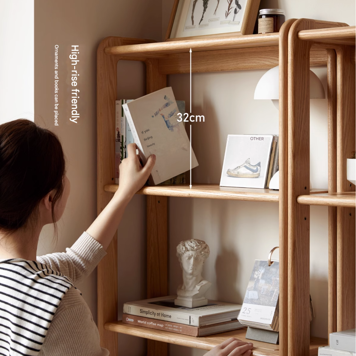 Oak Solid Wood Modern Ultra-Thin Bookshelf