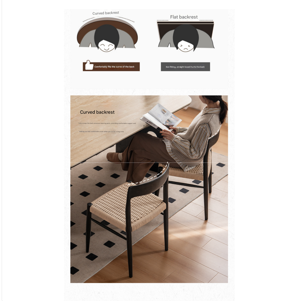 Set 4 pcs Oak Solid Wood Dining Rope Chair