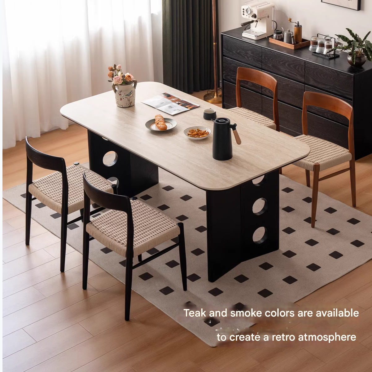 Set 4 pcs Oak Solid Wood Dining Rope Chair