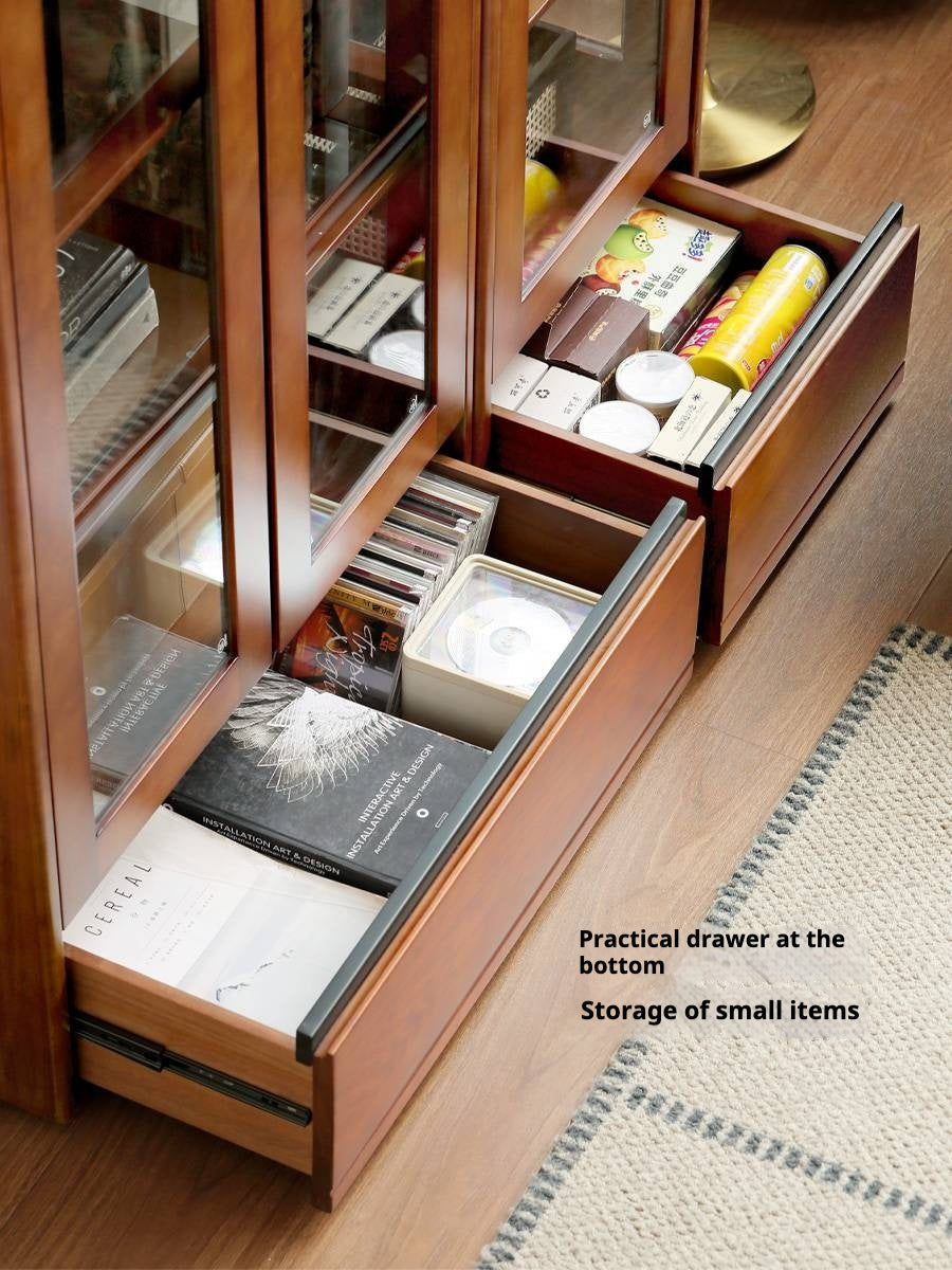 Poplar Solid Wood Antique Style Glass Bookshelf