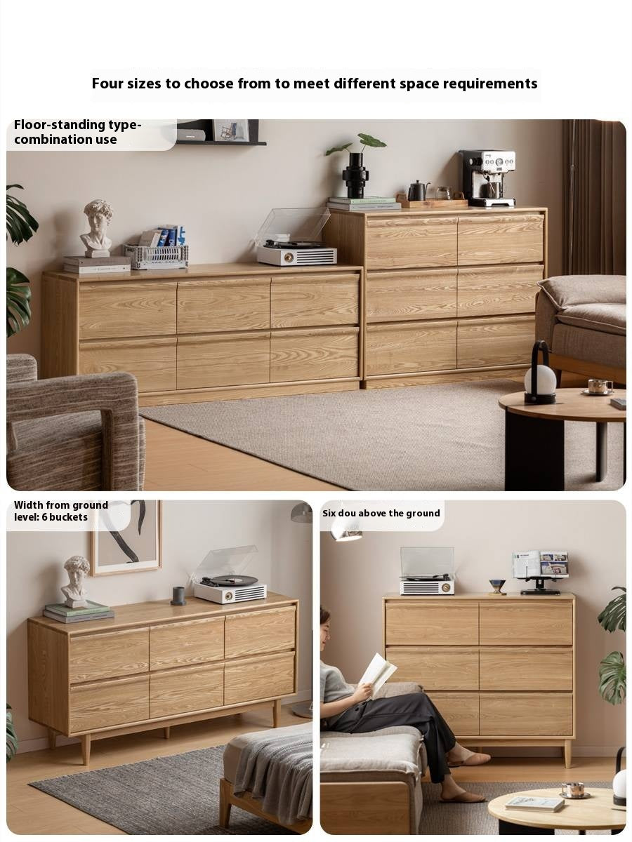 Ash Solid Wood Log Style Six Drawers Cabinet