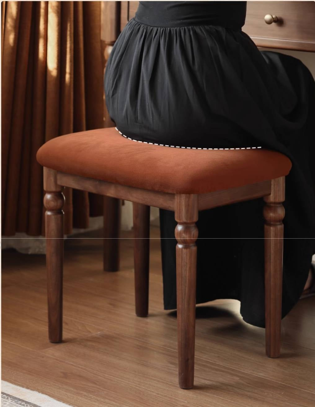 Black Walnut Solid Wood American Retro Style Makeup Stool