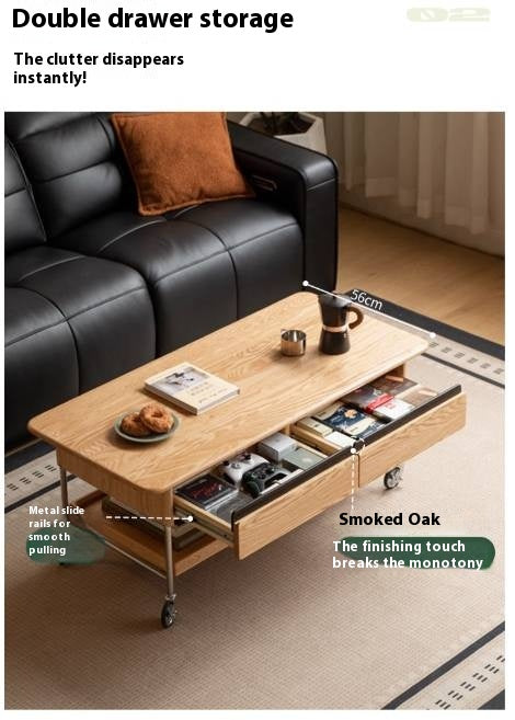 Oak Solid Wood Modern Mobile Coffee Table