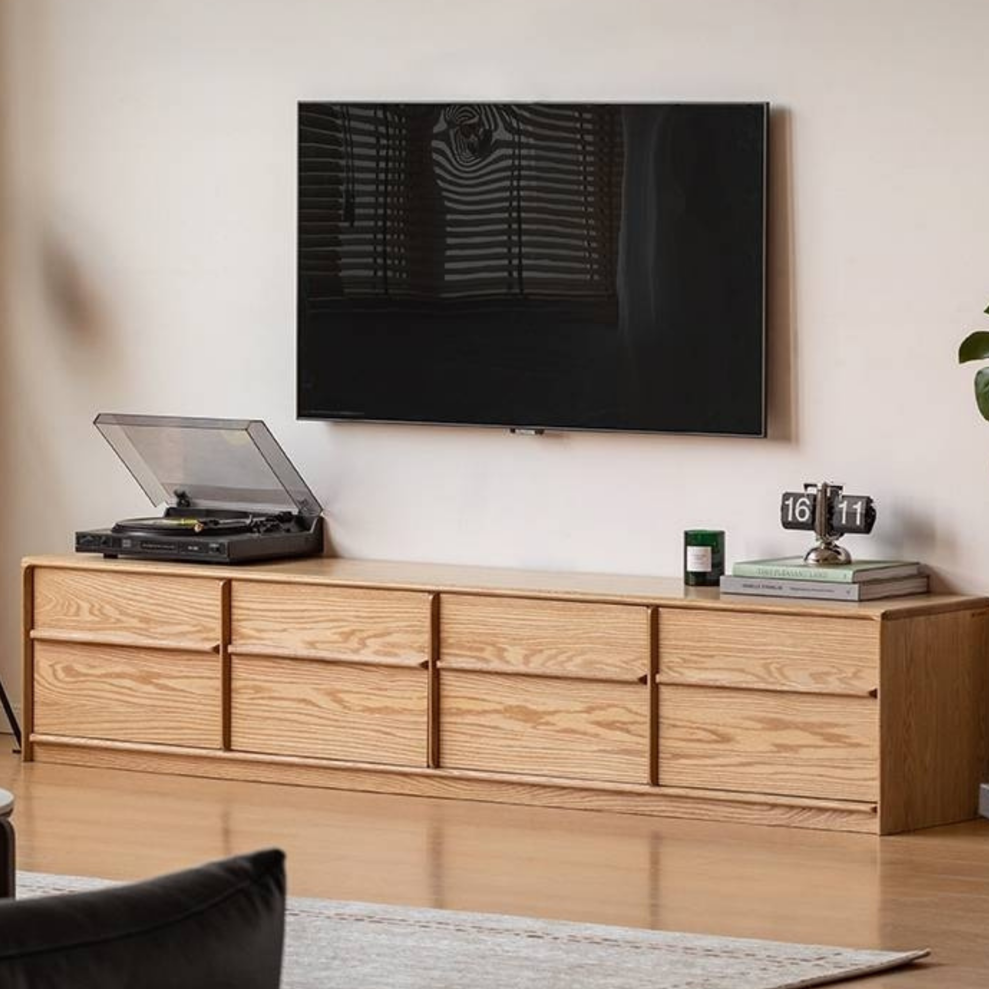 Oak, Ash Solid Wood Modern Skeleton Line TV Cabinet