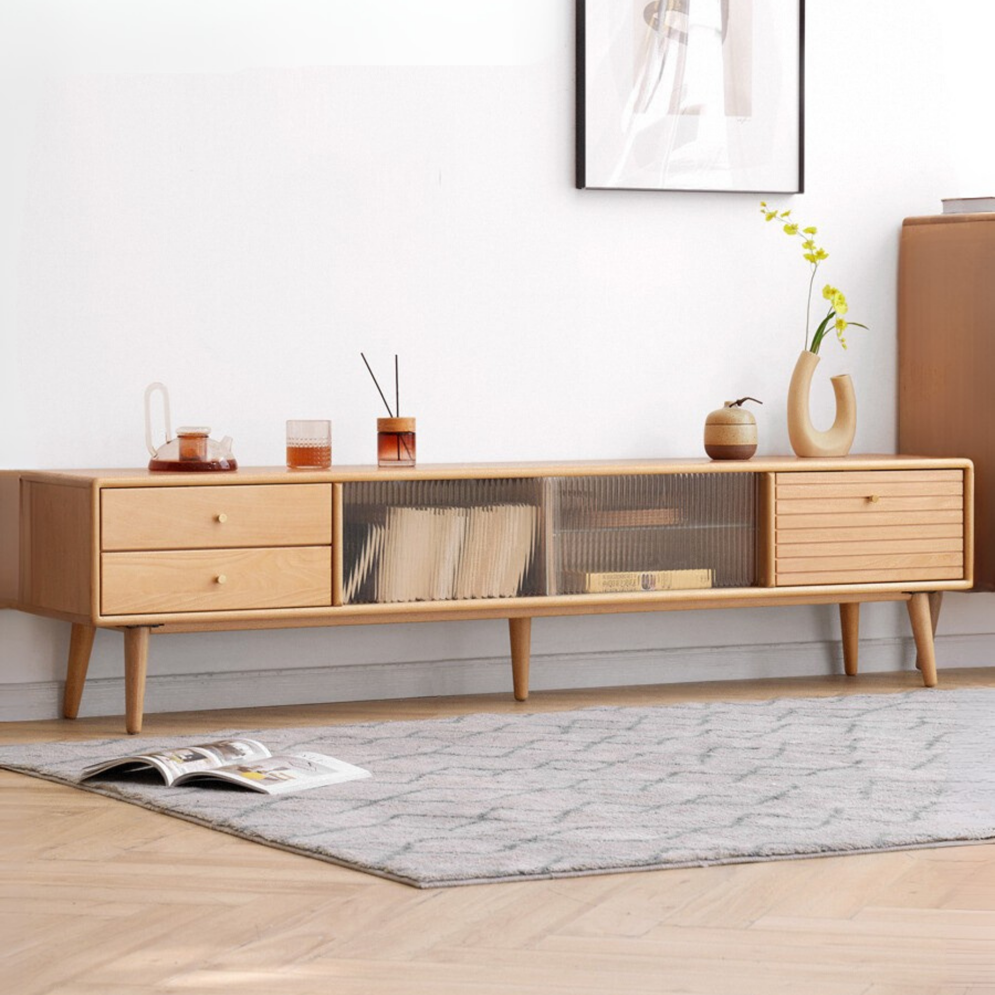European Beech Solid Wood Floor TV Stand