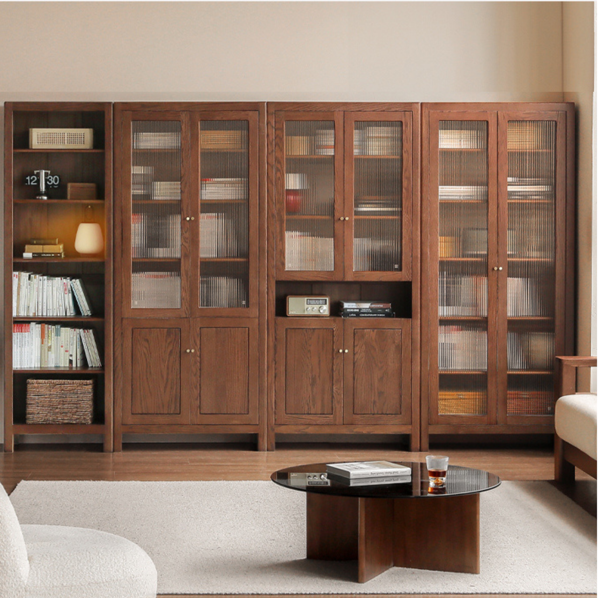 Solid Rubberwood, Oak Solid Wood Modern Bookcase