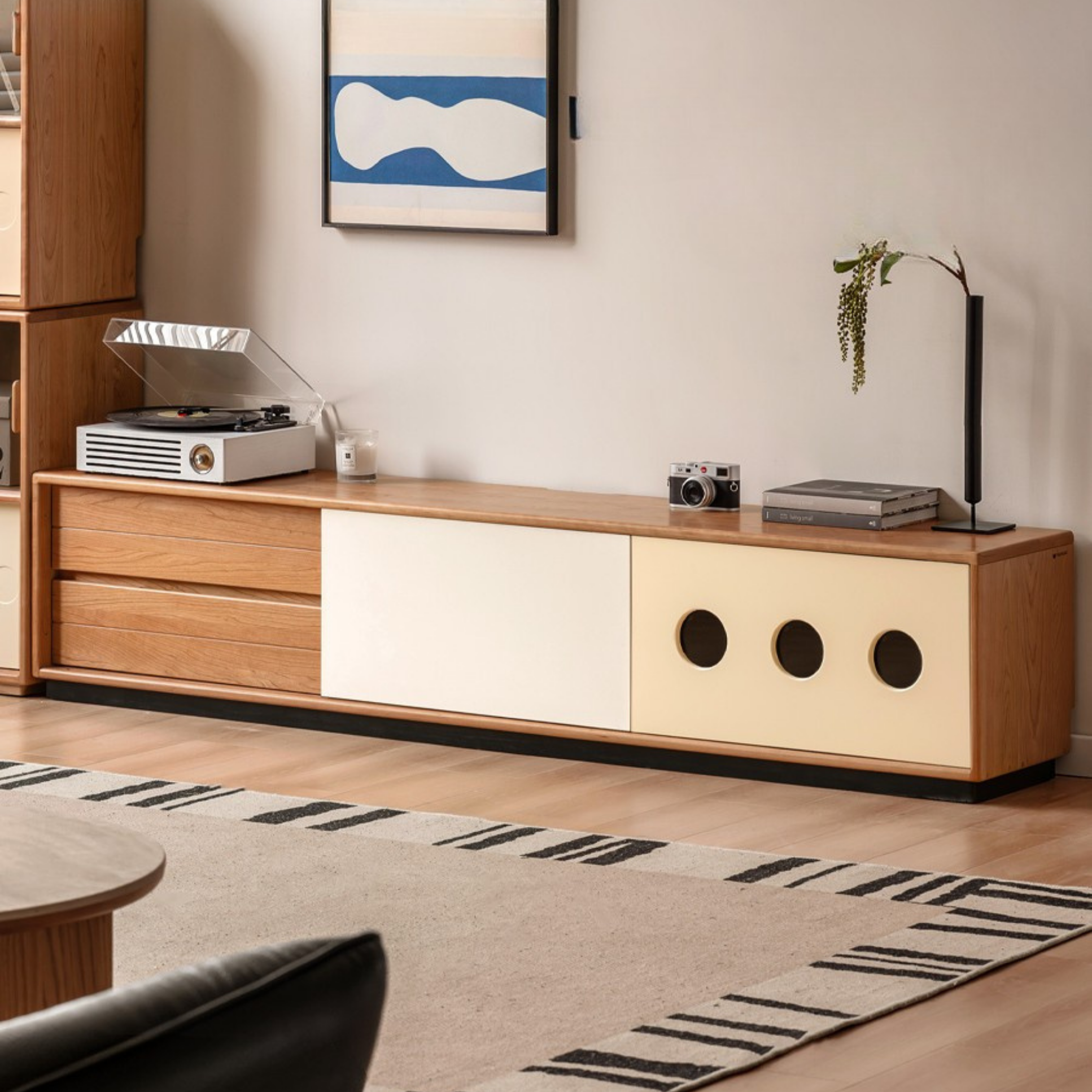 Cherry Solid Wood Antique Colored Floor TV Stand