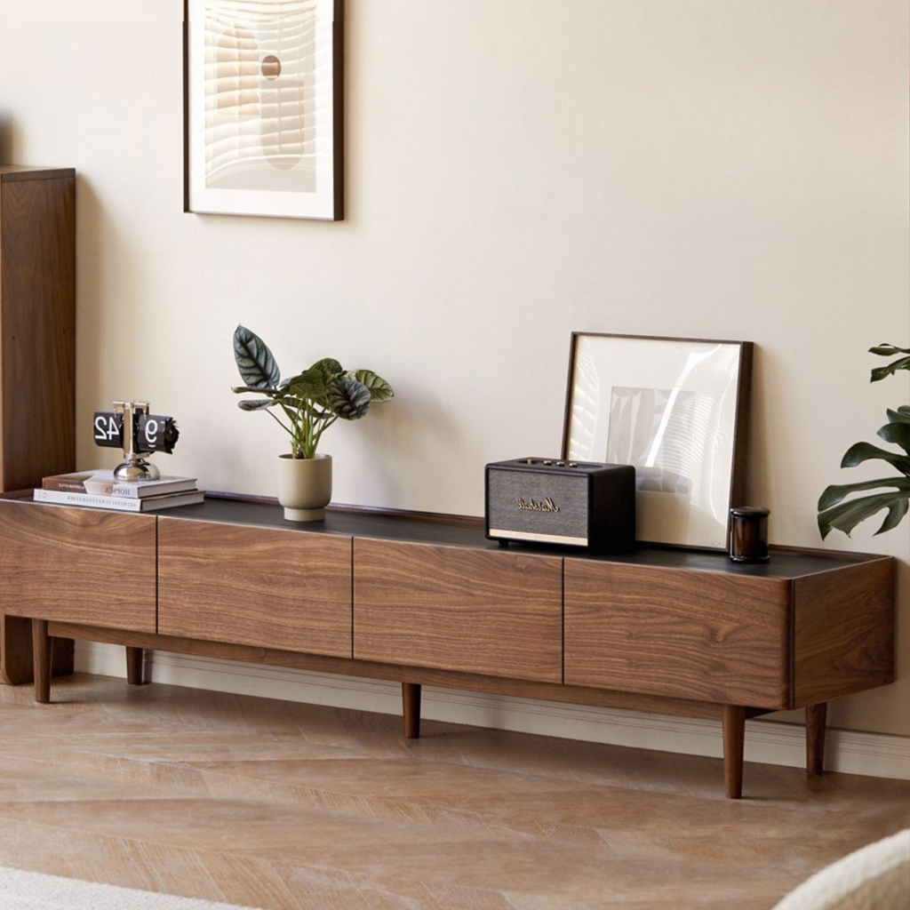 Black Walnut Solid Wood Modern TV Cabinet For Living Room