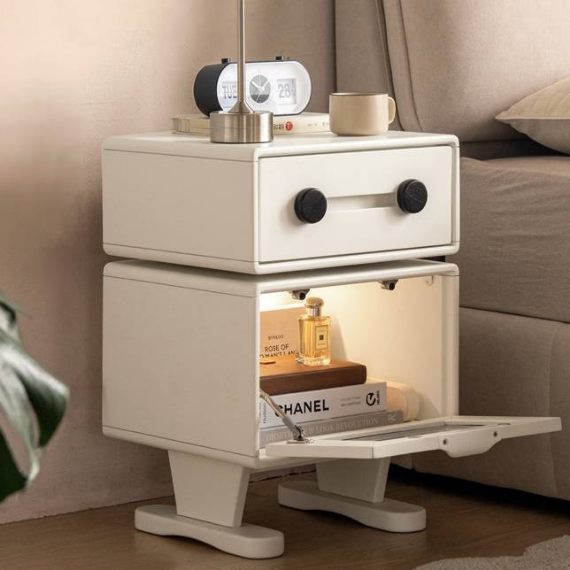 Solid Rubberwood Cream Style Nightstand