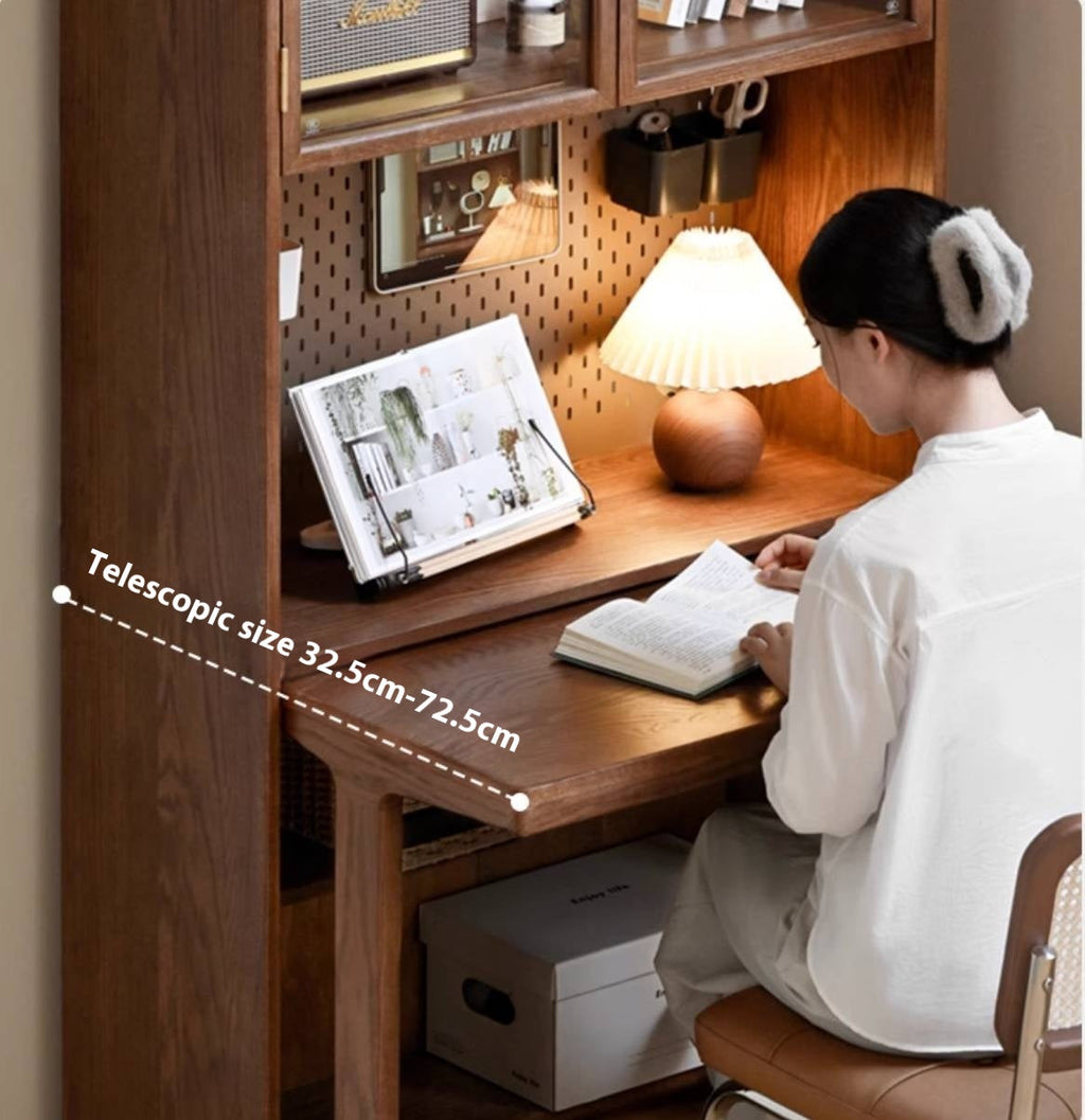 Oak, Black Walnut Solid Wood Office Desk With Integrated Bookshelf