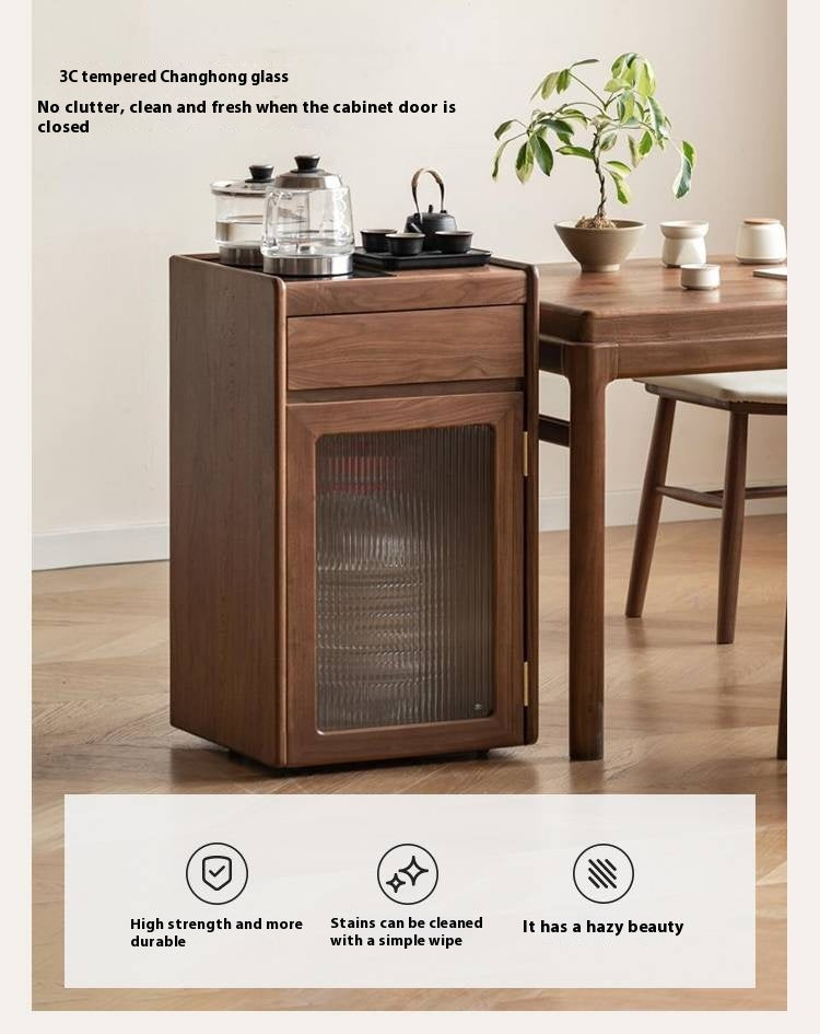 Black Walnut, Oak Solid Mobile Wood Tea Cabinet