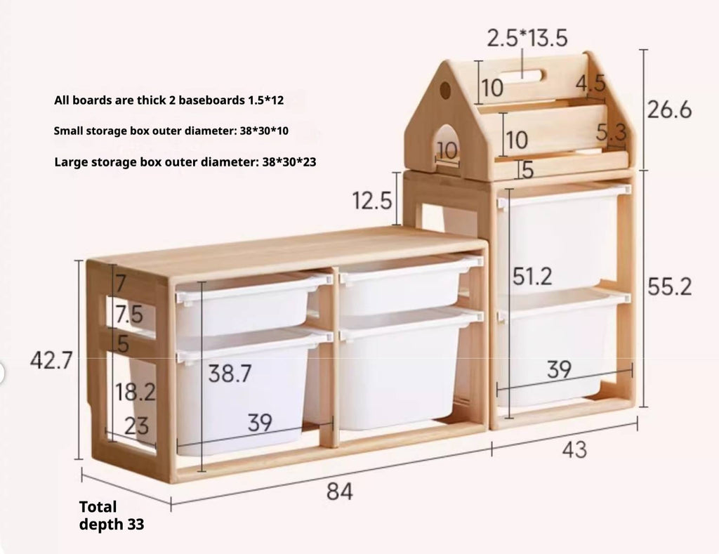 Poplar Solid Wood Children's Toy Storage Cabinet and Wardrobe With Hangers
