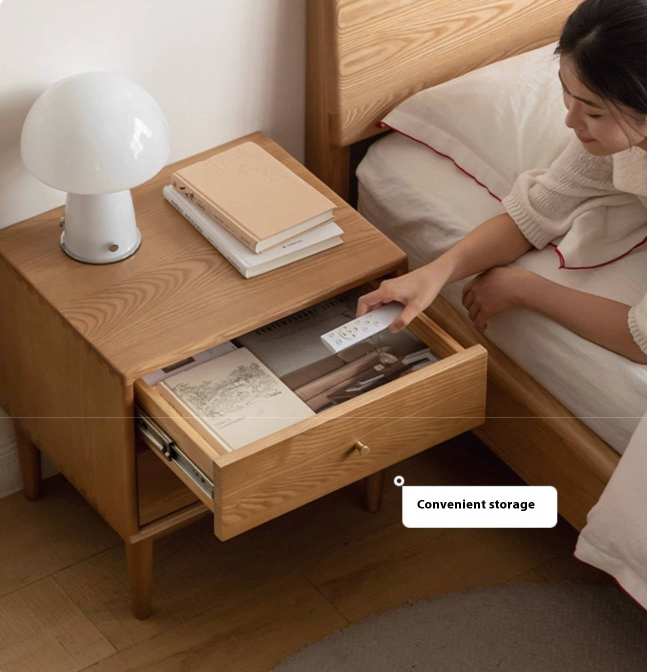 Ash, Cherry Solid Wood Modern Style Nightstand