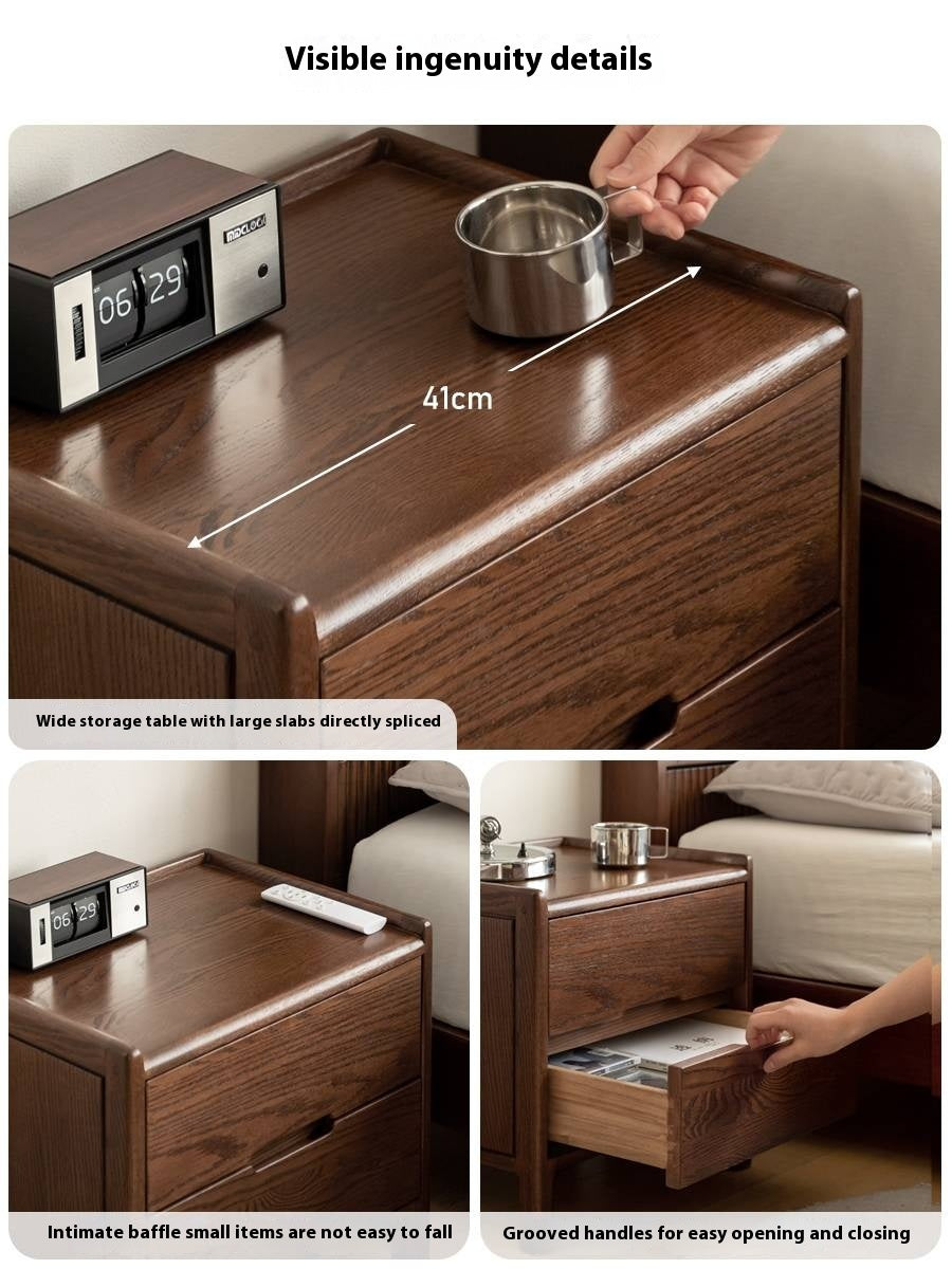 Rubberwood, Oak Solid Wood Simple Modern Style Nightstand